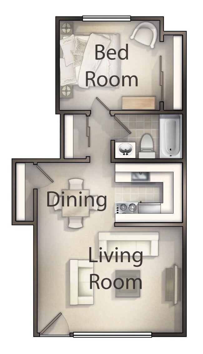 1 Bed 1 Bath B-12 floor plan